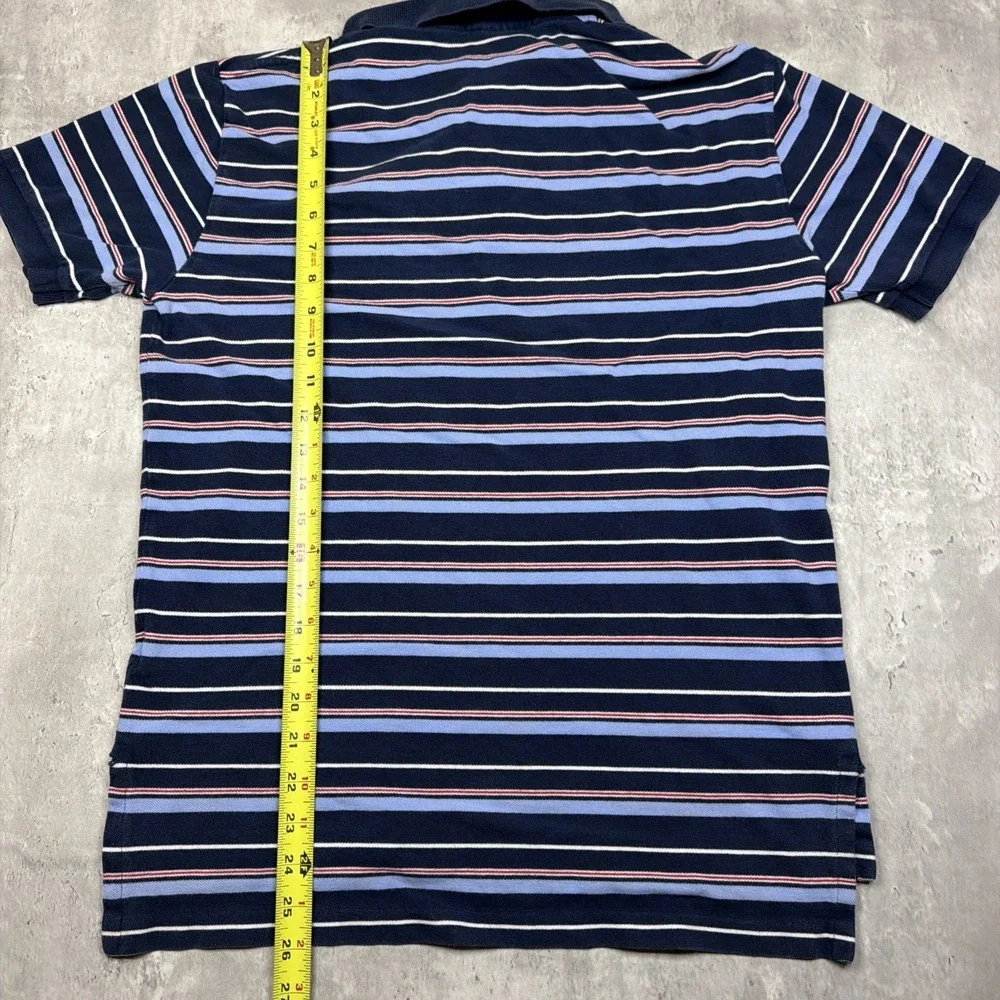 Vintage 90s Polo Ralph Lauren Mens M Blue Striped Short Sleeve Polo Knit USA